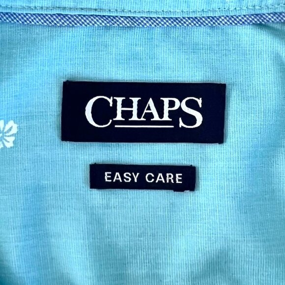 Chaps Easy Care Mens XL Blue Short-Sleeve Button-Up Shirt White Floral Pattern - Picture 2 of 15